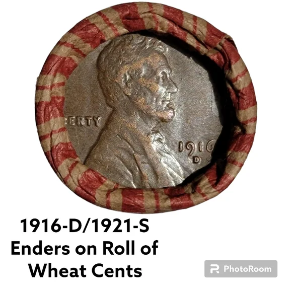 1916-D/1921-S Wheat Enders on Sealed Roll of Lincoln Wheat Cents - Picture 2 of 3